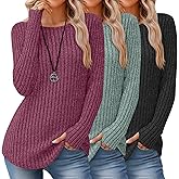 Oakgarden 3 Pack Womens Long Sleeve Sweatshirt Boat Neck Loose Fit Tunic Sweater Lightweight Curved Hem with Thumb Hole Top