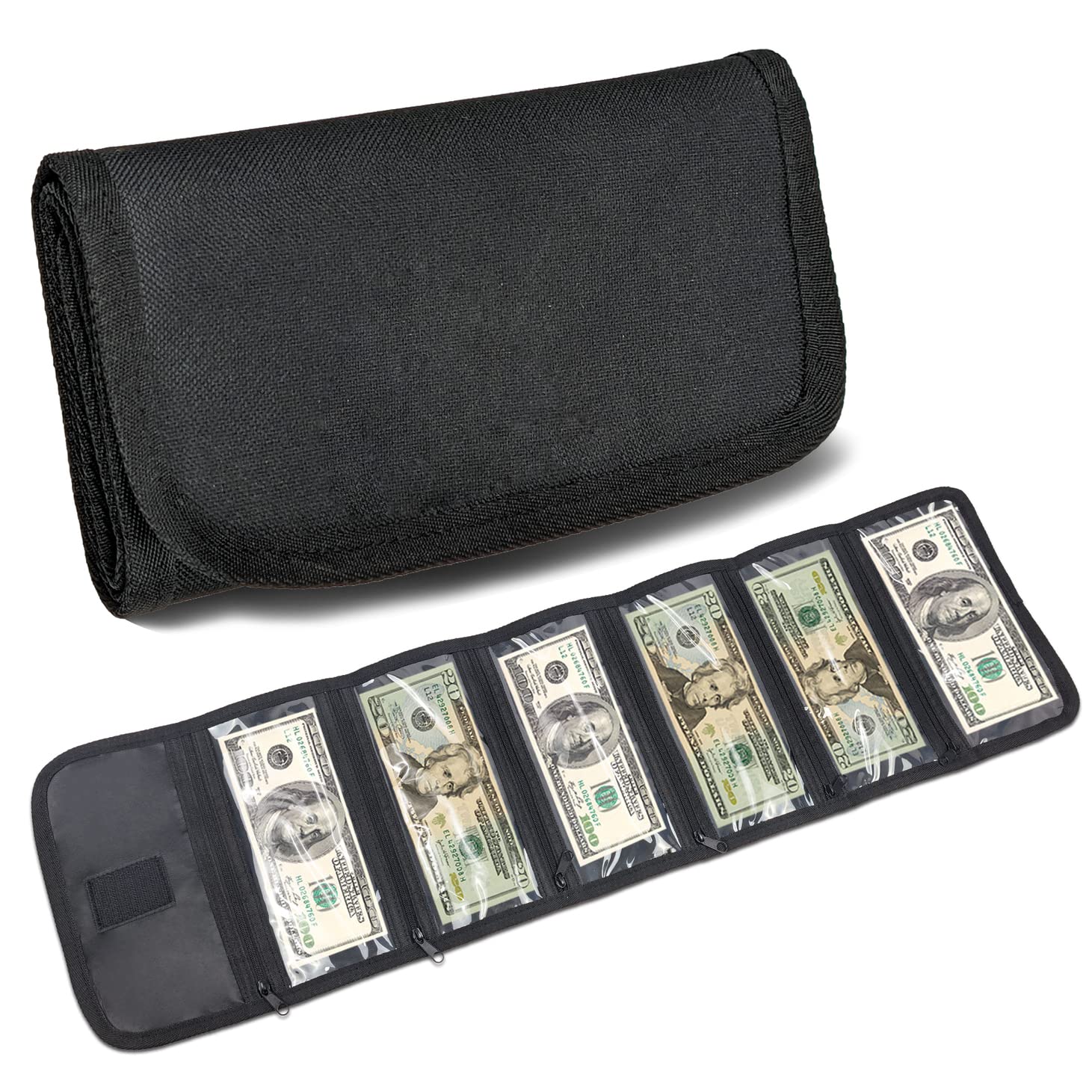 Money Wallet, Organizer for Cash with 6 Zippered Pocket Multipack Pouch, Bill Organizer, Envelope Wallet Bag Small Travel Holder Budgeting, Receipt, Coupons and Tips