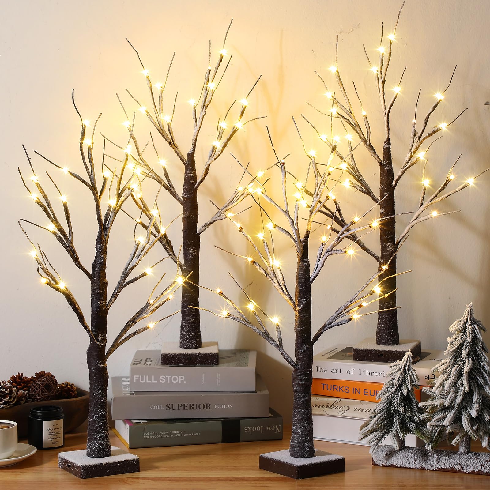 Photo 1 of Retisee 4 Pcs Tabletop Light up Tree with LED Lights Christmas Party Gift Artificial Tree Warm Small Tree for Winter Holiday Office Home Mantle Table Decorations Centerpieces, 18 Inch
