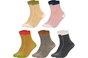 scenicamp 5 Pairs Striped Crew Socks Retro Striped Athletic Socks Classic Cotton Sock Vintage Novelty Sock for Women Girls Sc