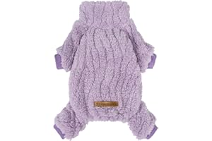 Fitwarm Turtleneck Fleece Dog Sweater Pajamas, Warm Winter Dog Clothes for Small Dogs Boy Girl, Fuzzy Pet Onesie with Feet, Lavender Purple, Medium