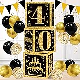 40th Birthday Decorations Boxes for Men- 3PCS Black Gold Happy 40th Birthday Balloons Boxes, 40 Year Old Party Supplies for Men Women