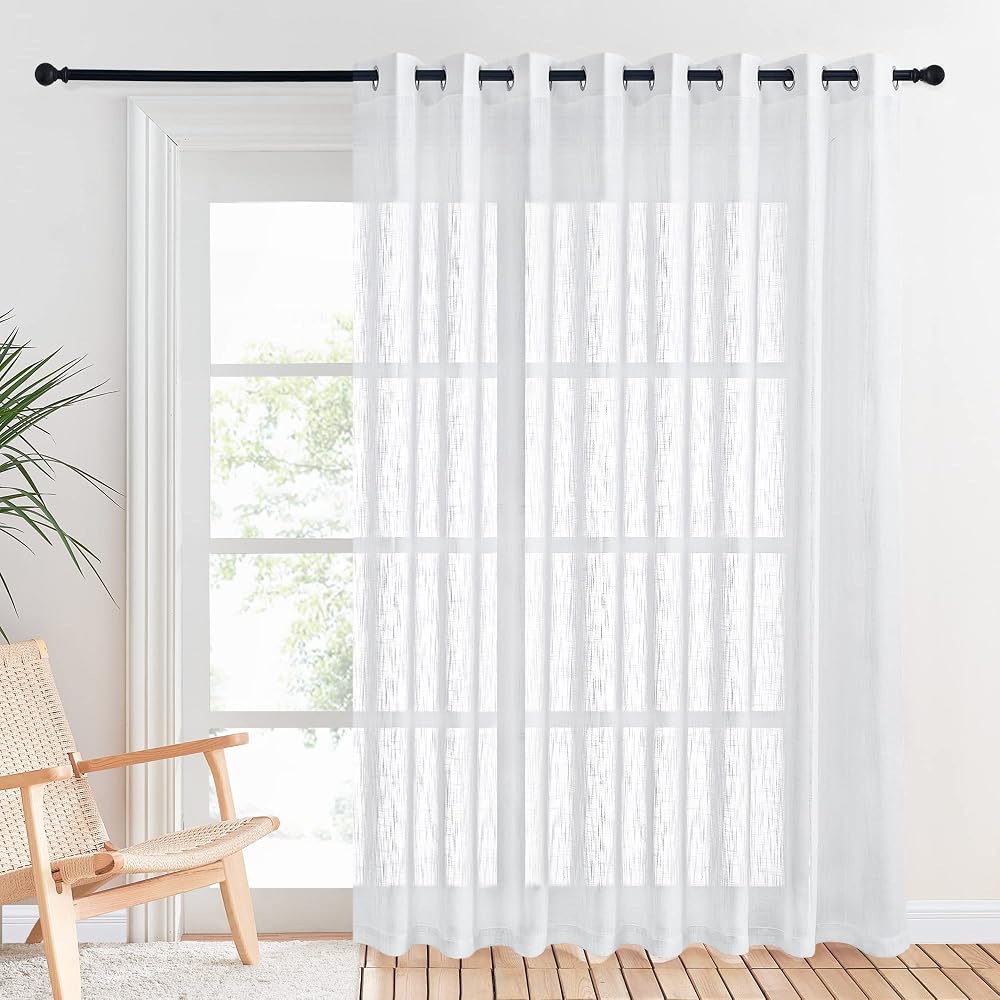 PONY DANCE Extra Wide Window Net Curtain 120W x 84L Linen Look Eyelet Top