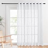 PONY DANCE Extra Wide Window Net Curtain 120W x 84L Linen Look Eyelet Top
