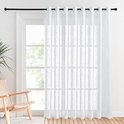 PONY DANCE Extra Wide Window Net Curtain 120W x 84L Linen Look Eyelet Top