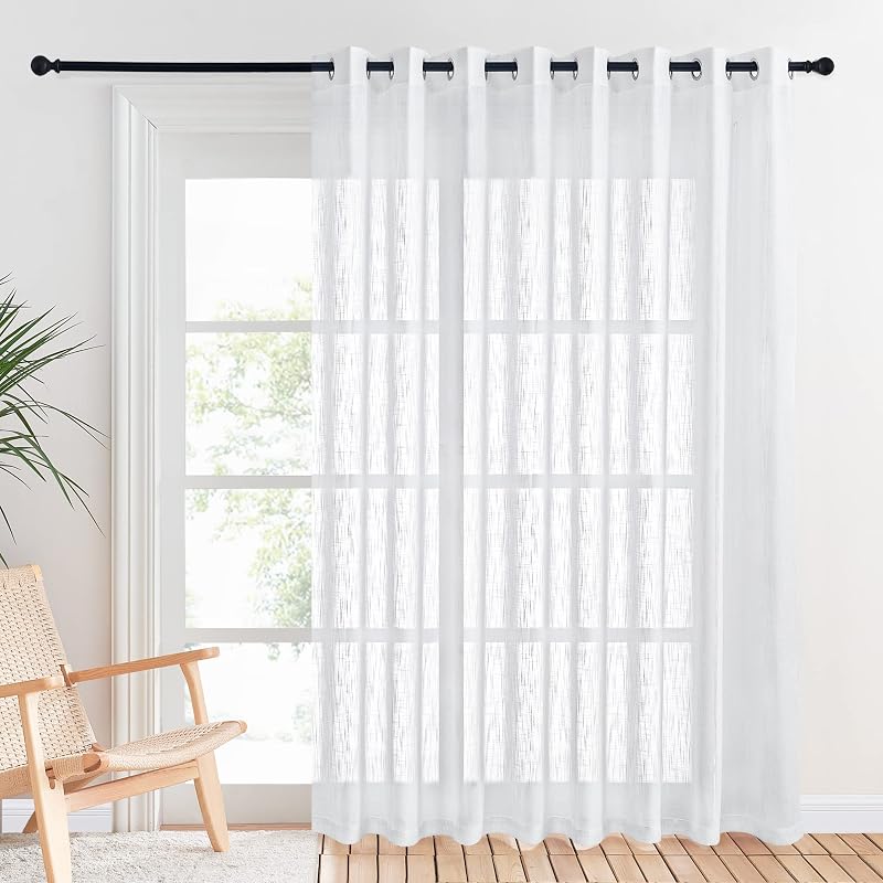PONY DANCE Extra Wide Window Net Curtain 120W x 84L Linen Look Eyelet Top