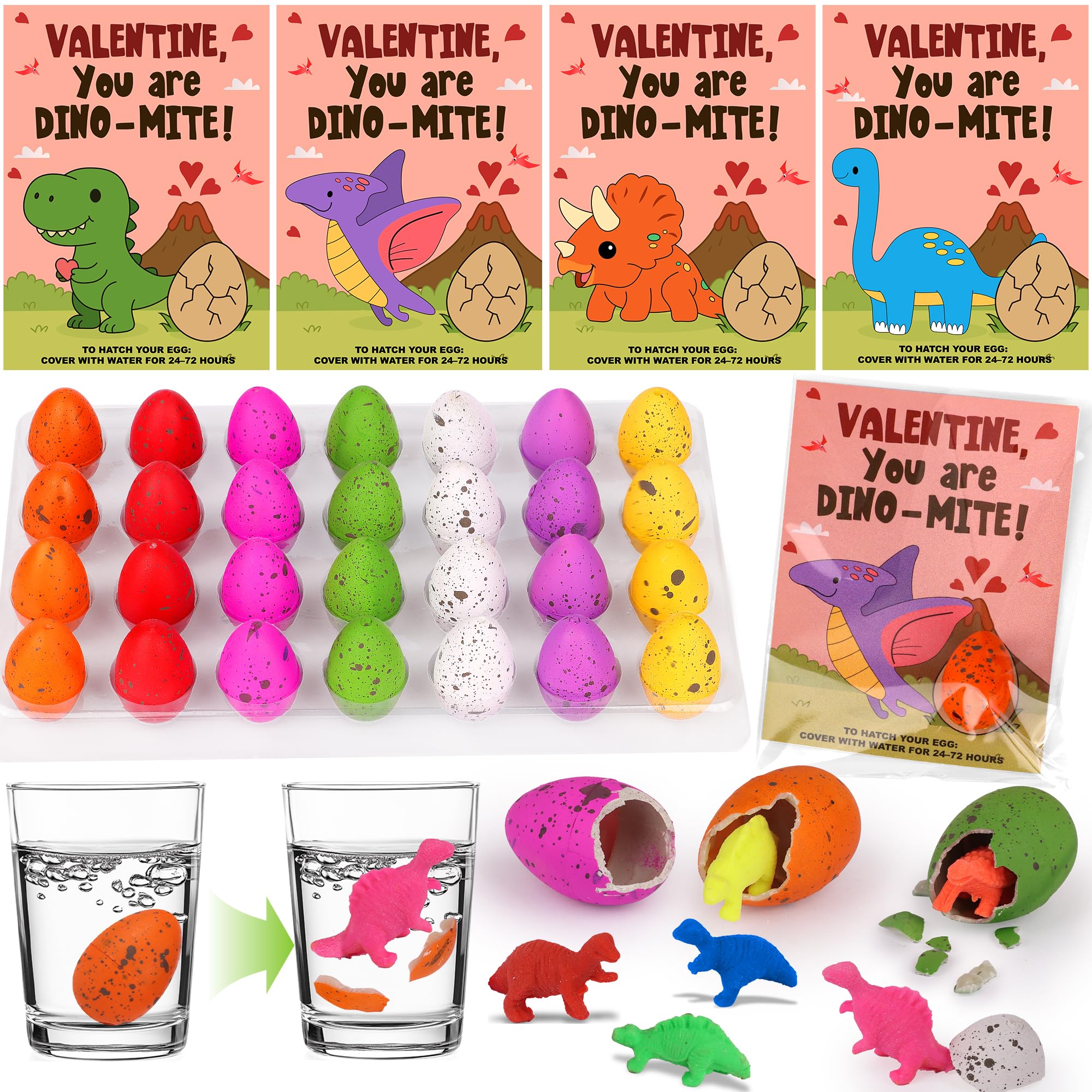 Photo 1 of NAWITDA 28 Pack Valentines Day Cards for Kids with Dinosaur Egg Hatching Toys, Valentines Gifts for Kids Classroom Exchange Favors School Prizes for Boys Girls