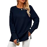 PRETTYGARDEN Women's Knit Fall Sweaters Long Sleeve Pullover Crewneck Split Hem Oversized Tunic Sweater Tops Winter Clothing