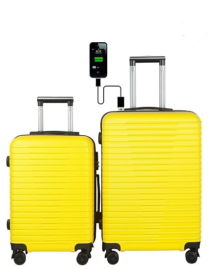 3G Unisex ABS Atlantis Smart Series 4 Wheel Hard Sided Luggage Trolley Travel Bags (Yellow, 20 and 24-inch) -Set of 2