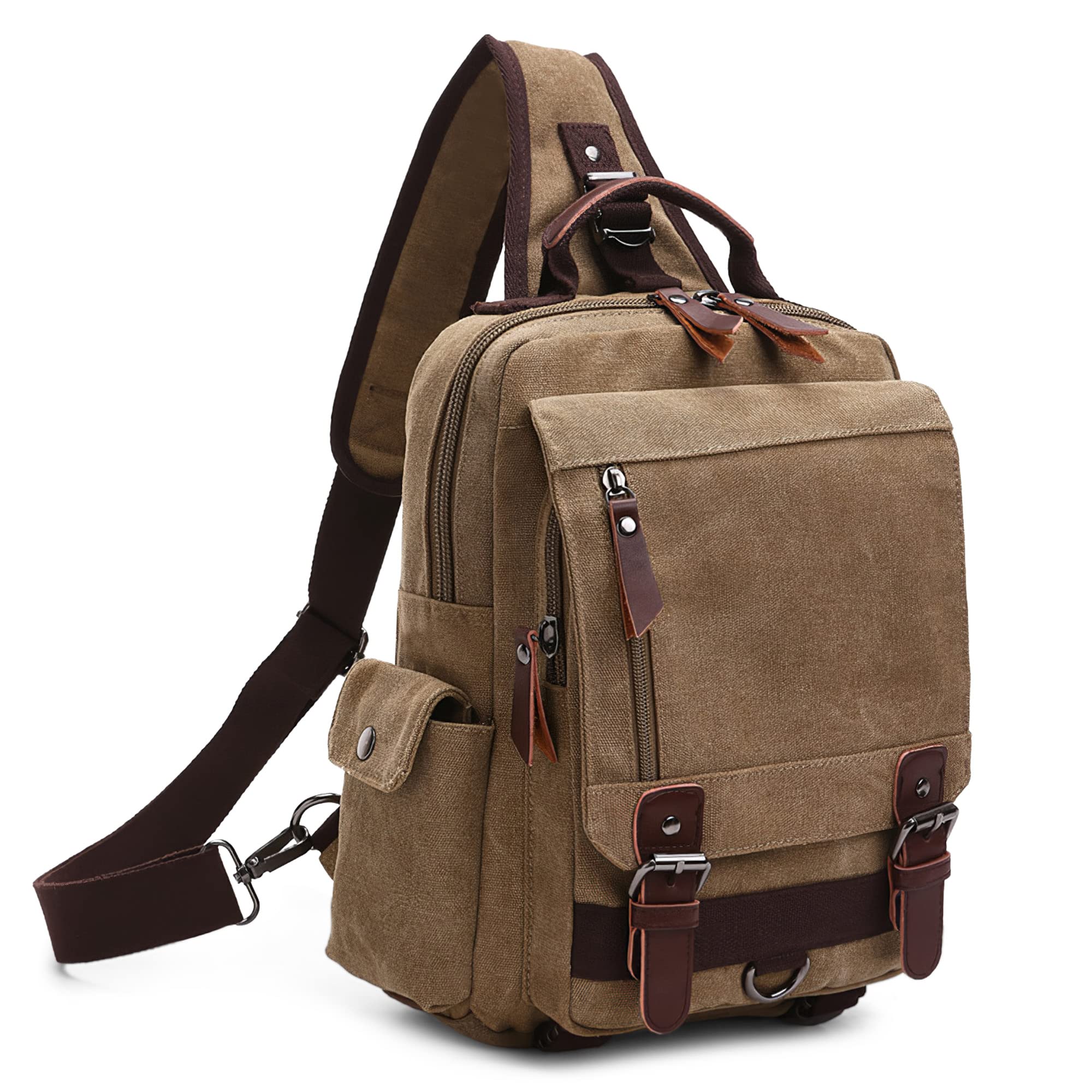 DORRISO Men Messenger Bags Fashion Canvas Shoulder Bag Satchel Briefcase Bag College Bag Schoolbag Bookbag for Work Travel Casual Daily Chest Bag Khaki