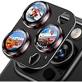 Uyiton Professional Camera Style for iPhone 16 Pro Max/16 Pro/14 Pro Max/14 Pro Camera Lens Protector - [Unique Typography + Phone Lens Red Circle Design] Metal Tempered Glass Camera Cover, Black+Red
