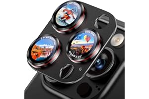 Uyiton Professional Camera Style for iPhone 16 Pro Max/16 Pro/14 Pro Max/14 Pro Camera Lens Protector - [Unique Typography + Phone Lens Red Circle Design] Metal Tempered Glass Camera Cover, Black+Red