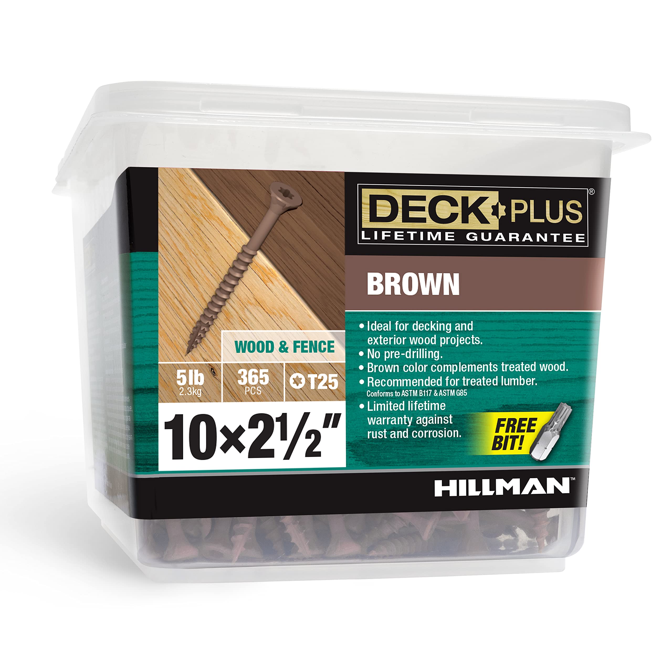 Photo 1 of Deck Plus 2-1/2 Inch Epoxy Coated Exterior Wood and Fence Screws #10 x 2-1/2" Torx/Star Drive Included Coarse Thread, Outdoor Rust Resistant Decking Screw, Brown, 5 lb Box, 365 Pieces | 49007