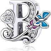 S925 Silver Butterfly Initial Letter Charms Fit for Pandora Charms Bracelets and Necklace Alphabet Bead Charms Jewelry Gifts for Women
