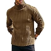 Runcati Mens Chunky Turtleneck Sweaters Cable Knitted Casual Slim Fit Fall Winter Warm Pullover Sweater