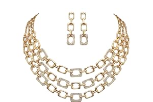 S SUSANN Gold Statement Necklace Costume Jewelry Sets for Women,Aesthetic collar Necklace and Earring Sets Fashion Accessories for Bridal Party