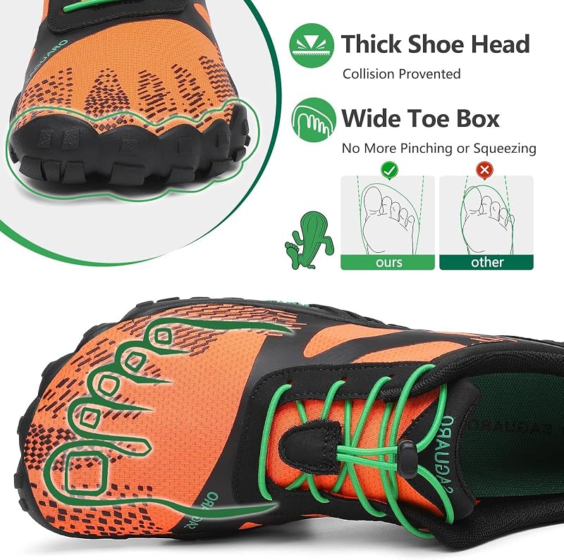 Barfußschuhe Herren Fitnessschuhe Damen Barfussschuhe Schnell Trocknend Traillaufschuhe Badeschuhe rutschfest Unisex Sommer Outdoor Kletterschuhe SchwarzOrange 46 EU