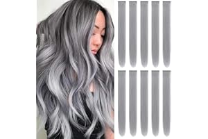 TOFAFA 22 inch Colored Hair Extensions Straight Hairpiece, Multi-colors Party Highlights Clip in Synthetic Hair Extensions for Girls Women Kids Favor Gift(10 PCS Grey)