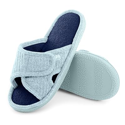 EuropeanSoftest Womens Relax 80-D High-Density Memory Foam Terry Adjustable Wrap Open-Toe House Slipper Adjustable Washable IndoorOutdoor Knitted