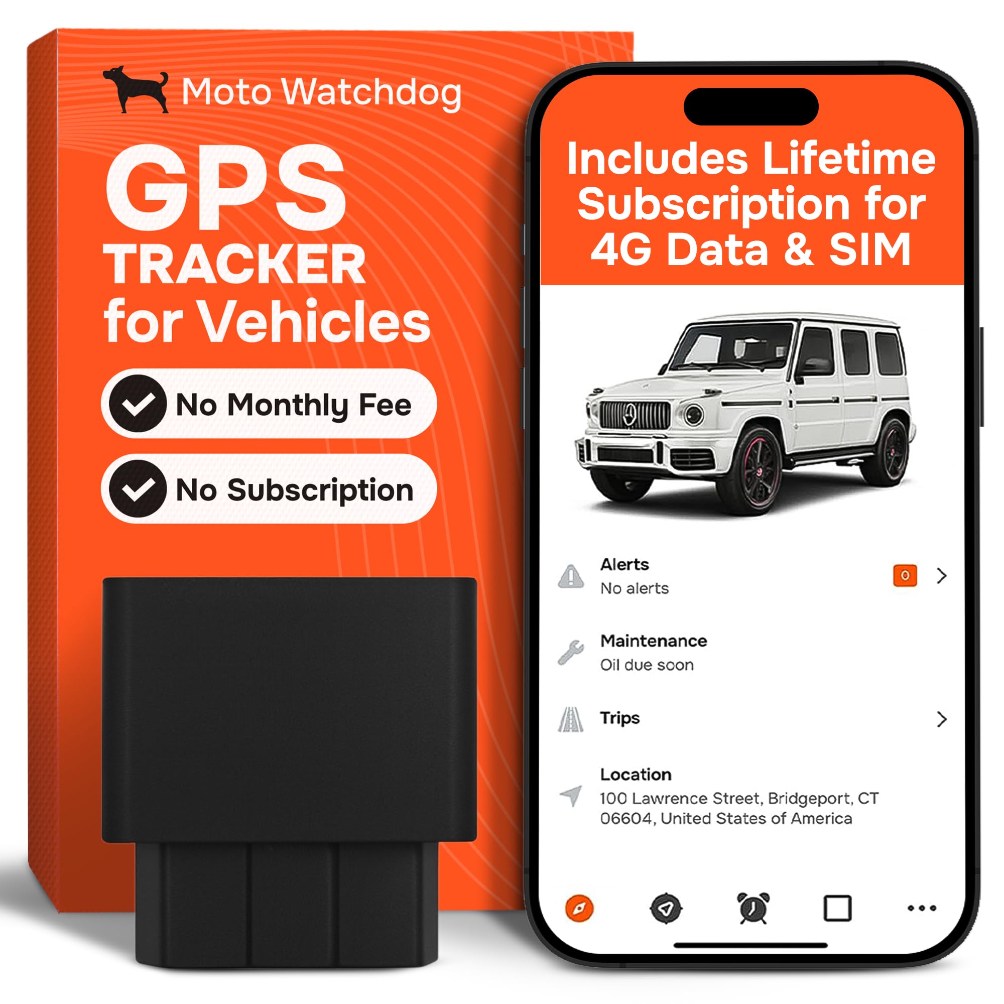 Photo 1 of GPS Tracker for Vehicles, No Subscription with Real-Time Location, Mileage Tracking, Speeding Monitoring, Route History, Geofence, OBD, for Fleets & Families, USA, Moto Watchdog