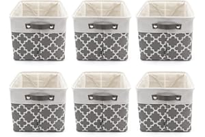HYGGE PLUS HYGGE + Linen Storage Bin Basket 15.8" x 12.5" x 10" Durable fabric & lightweight design. Great for storing toys, books, linens, games, clothing, baby products & more! (6 PACK, WHITE/QTF GREY)