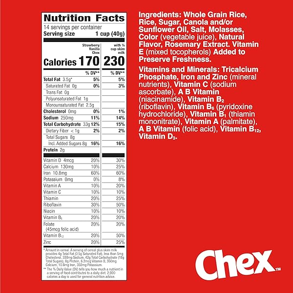 STRAWBERRY VANILLA CHEX CEREAL, GLUTEN FREE BREAKFAST CEREAL, MADE WITH WHOLE GRAIN, FAMILY SIZE, 19.8 OZ