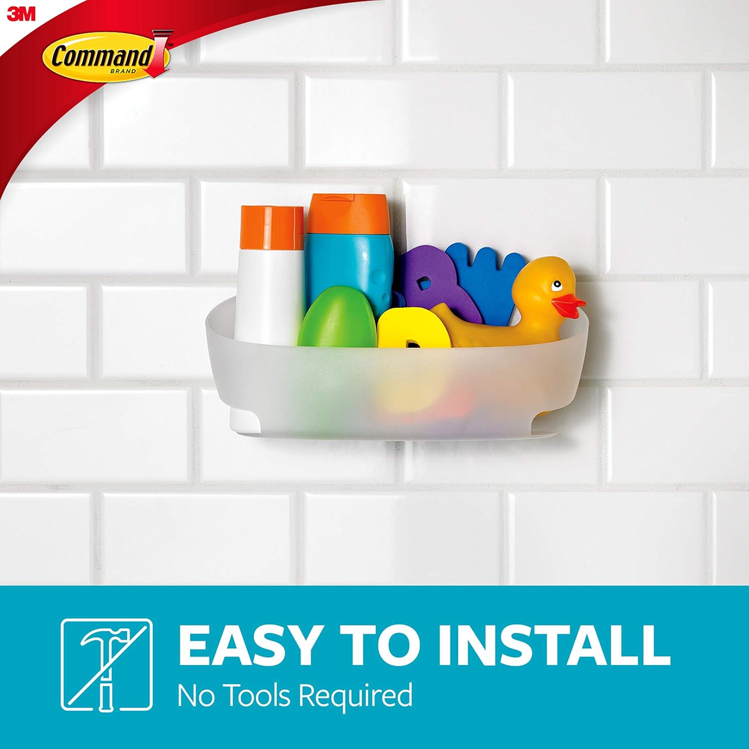 Command Shower Caddy with Water-Resistant Strips, Clear Frosted, 1 Caddy, 4 Strips (BATH11-ES), Organize your dorm: Home Improvement