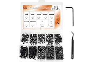 Nivithi 480pcs M3 Grade 10.9 Countersunk Hex Socket Screws,M3x6/8/10/12/16/20/25mm,Black Iron m3 Screws,hex Bolts,Socket Head