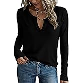 PRETTYGARDEN Long Sleeve Shirts for Women 2026 Fall V Neck Waffle Basic Tee Dressy Casual Winter Blouses Knit Tunic Tops
