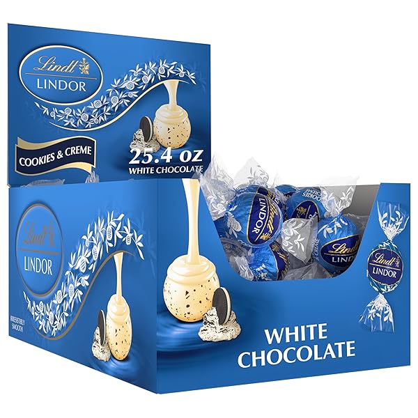 LINDT LINDOR COOKIES AND CREME WHITE CHOCOLATE CANDY TRUFFLES WITH SMOOTH, MELTING TRUFFLE CENTER, 25.4 OZ., 60 COUNT