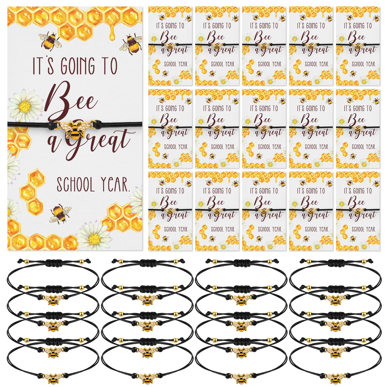 Photo 1 of Sasylvia Cute Appreciation Gifts for Employee Bulk Inspirational Bracelet Positive Bracelet Motivational Card Gifts for Volunteer Teacher Staff Coworkers(30 Set,Honeybee)