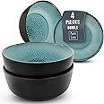 PURE LIVING INTERIOR DESIGN 27.0 Oz Large Soup Bowls, Stoneware Cereal Bowls Set of 4, modern dark petrol-Blue Pasta Bowls for Kitchen, 5.5" Dishwasher and Microwave Safe Ceramic Bowl, Cereal Bowl…