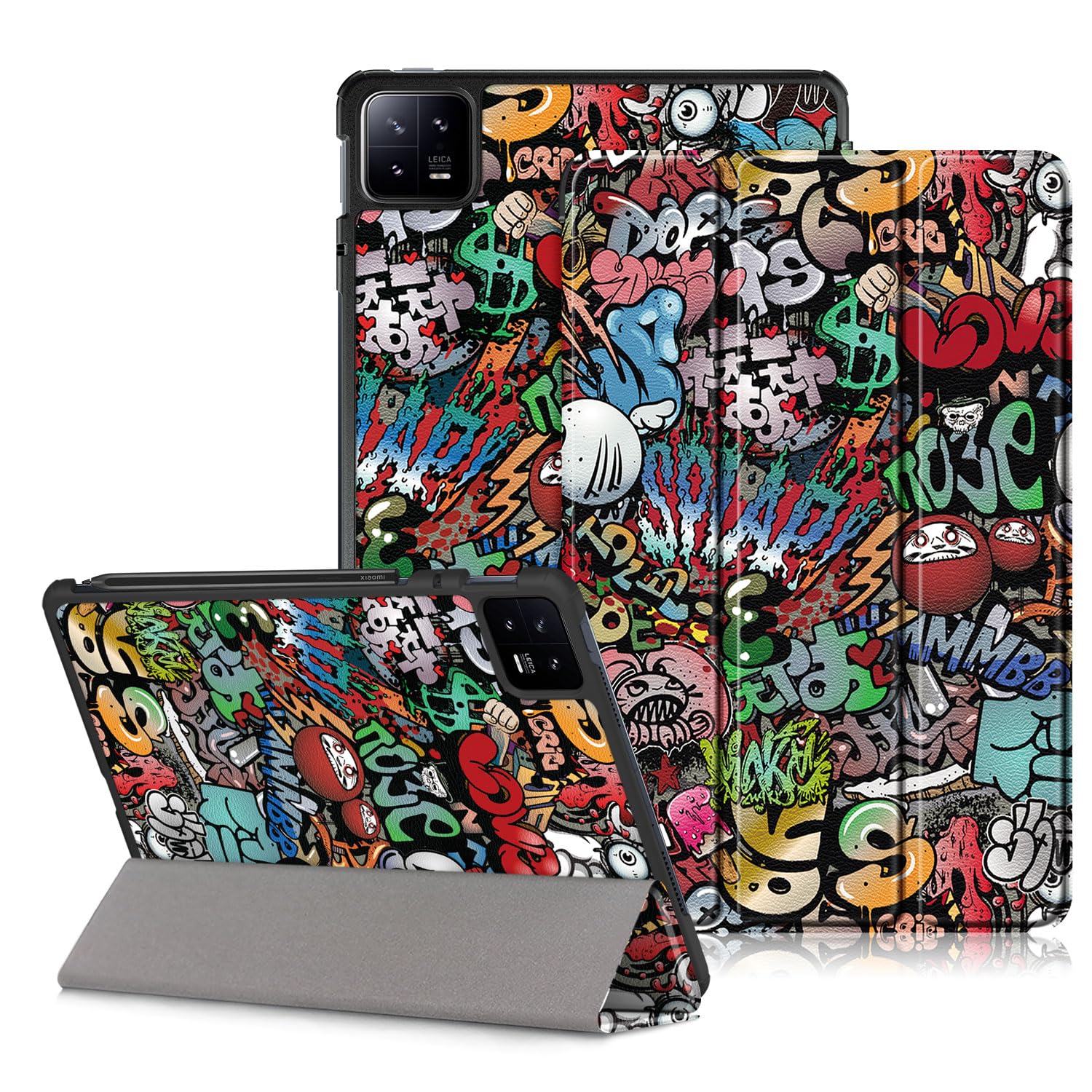 DINGGUAGUA Case for Xiaomi Pad 6/Xiaomi Pad6 Pro 11 Inch 2023, Slim Stand Hard Back Shell Cover with Auto Wake/Sleep,Graffiti