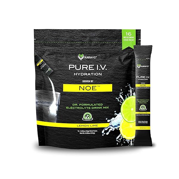 KARAMD PURE I.V. – PROFESSIONALLY FORMULATED ELECTROLYTE LEMON LIME POWDER DRINK MIX – REFRESHING & DELICIOUS HYDRATING PACKETS WITH VITAMINS & MINERALS – LEMON LIME – 1 BAG (16 STICKS)