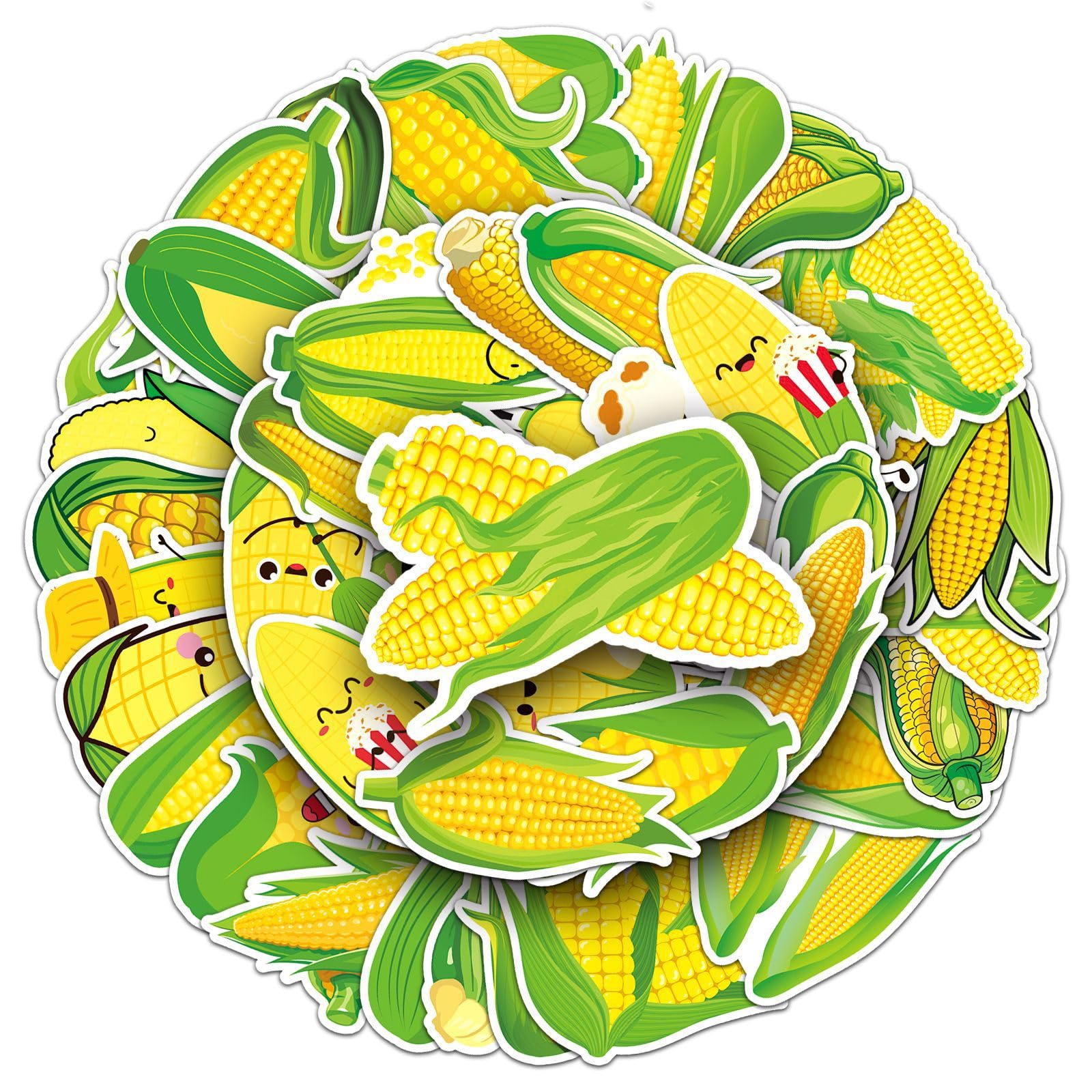 Corn Stickers for Laptop (50 PCS),Gift for Children Teens Adults Girl Boys,Waterproof Stickers for Water Bottle,Corn Vinyl Stickers for Scrapbook,Skateboard,Bike,Phone,Dairy