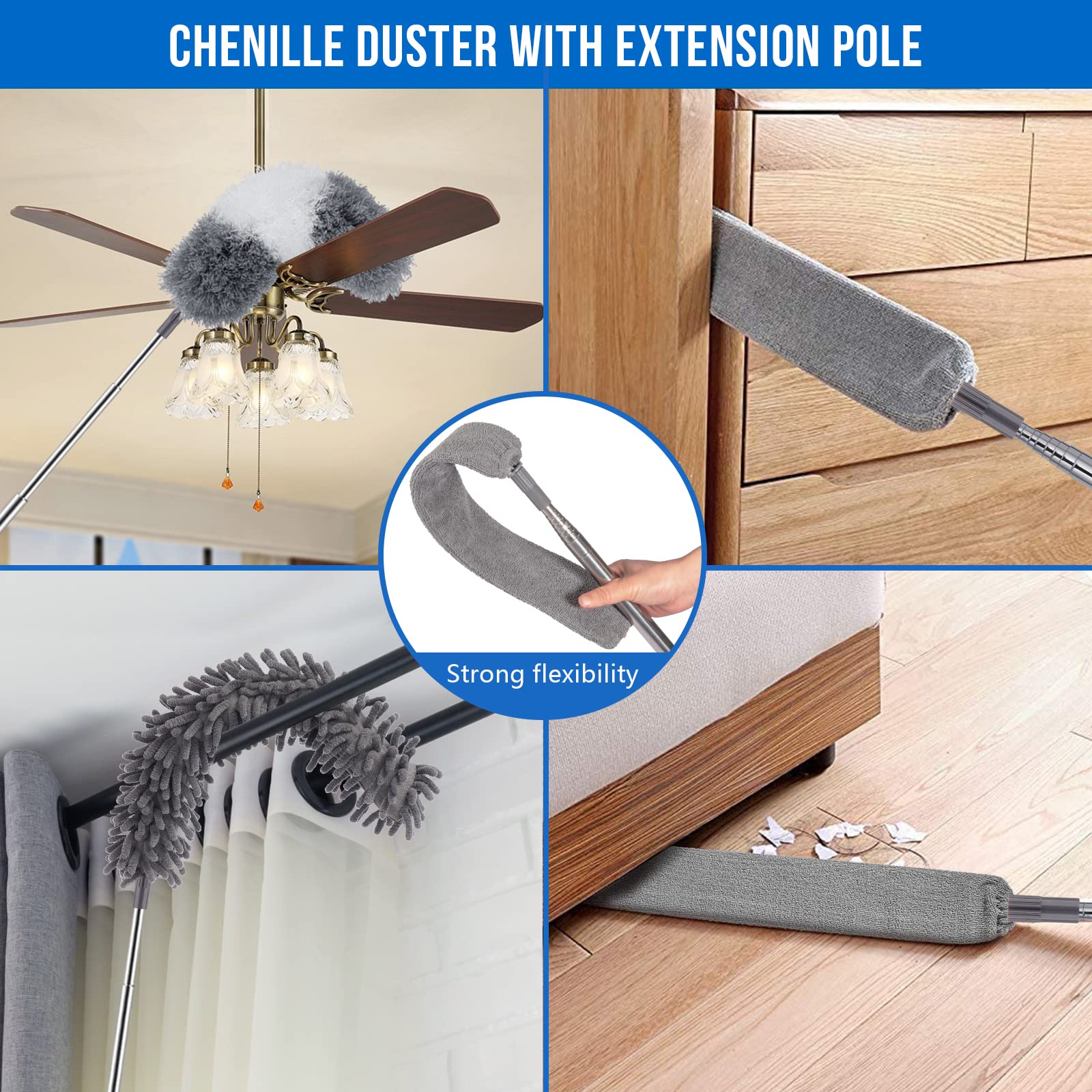 Dusters for Cleaning, Retractable Microfiber Gap Dust Cleaner with Extension Pole 30