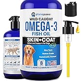 Omega 3 Fish Oil for Dogs – Liquid Fish Oil Supplement – Supports Skin & Coat, Joint Function & Overall Wellness – Easy to Se