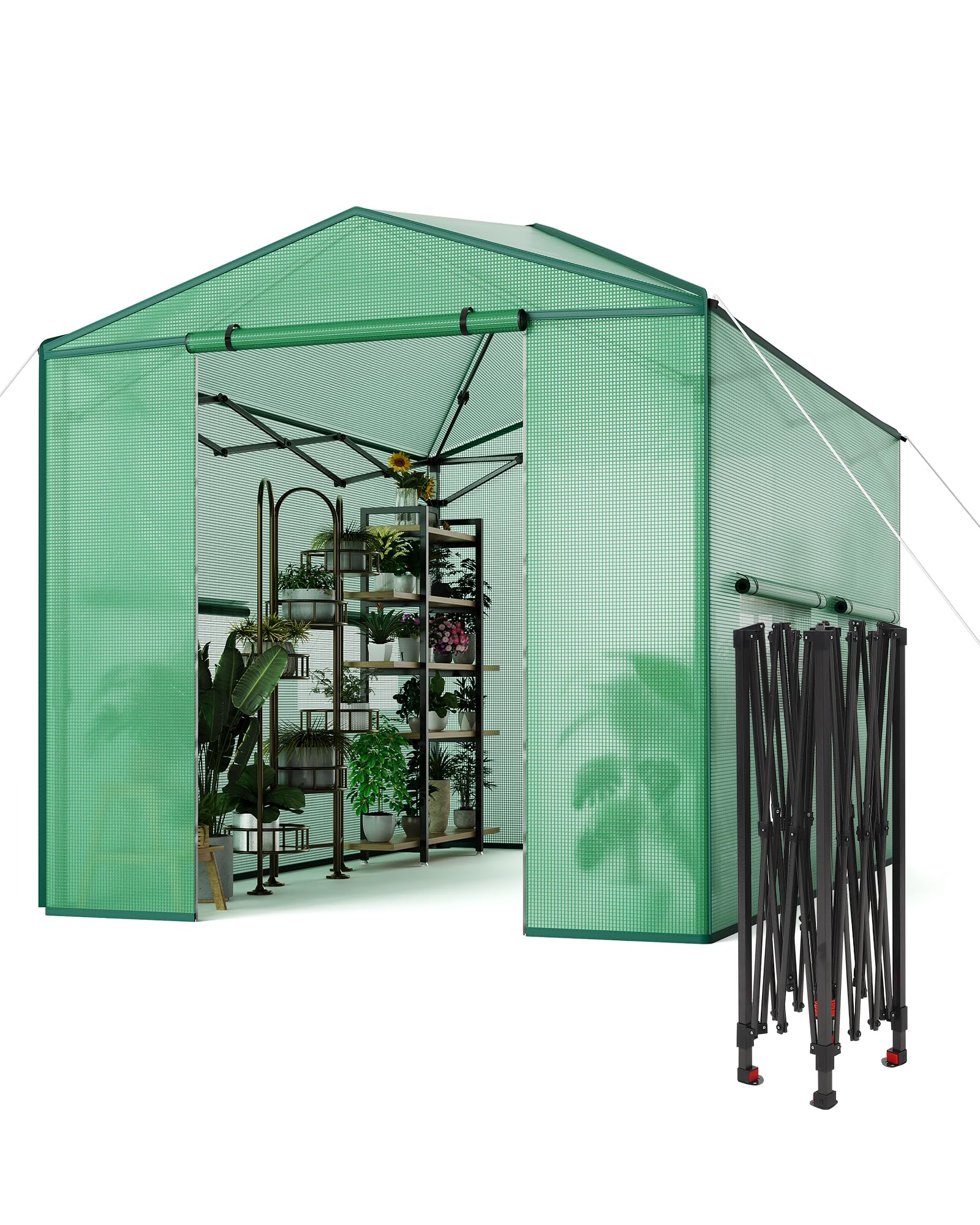 Photo 1 of 8x12 FT Portable Greenhouse for Outdoors, PE Mesh Cover Walk In Plant Green House for Gardening, 96" x 144" Pop Up Grow Tents Kit for Indoor & Outdoor,Zippered Doors & 4 Windows, Easy To Install