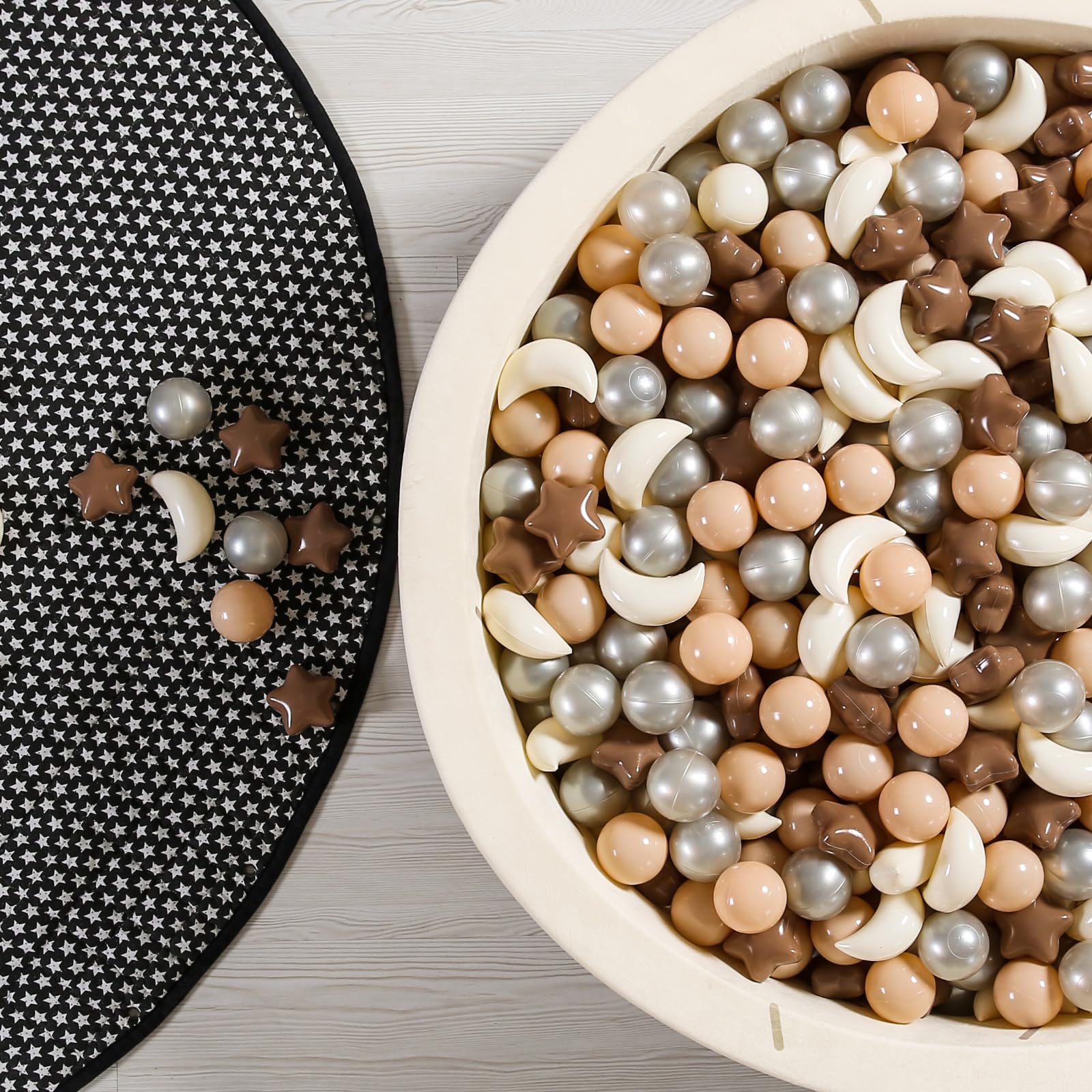 GOGOSO Ball Pit Balls Stars Moon Shapes Plastic Pitballs for Toddler Play Tent Baby Photo Props Kids Pool Water Toys Kiddie Pool Party Decor, Coffee+Beige Mix Cream Colors +Pearl Colors,100PCS