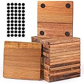 16 Pieces Unfinished Wood Coasters, 4 Inch Square Acacia Wooden Coasters for Crafts with Non-Slip Silicon Dots for DIY Stained Painting Wood Engraving Home Decoration