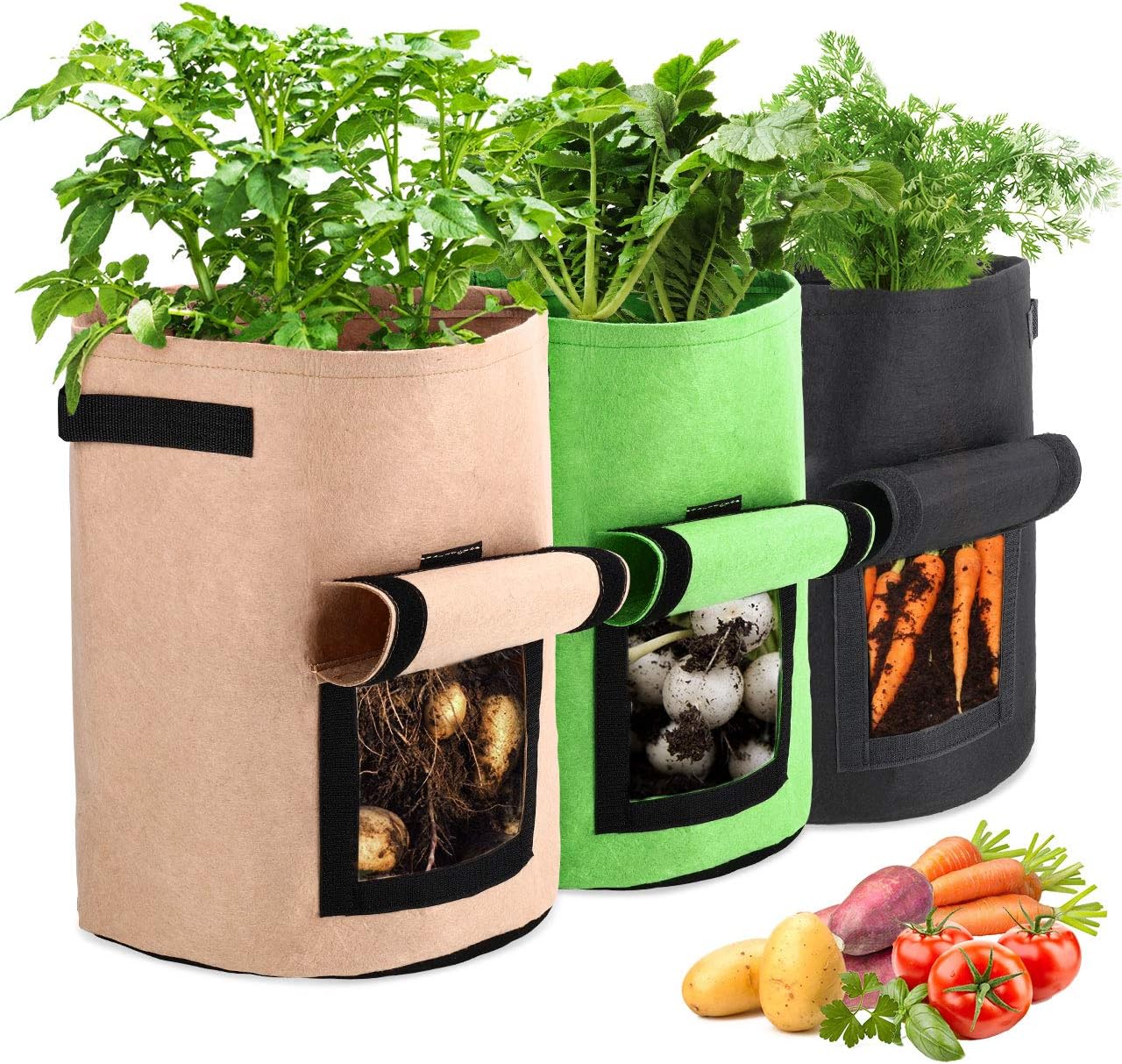 Bearbro Sacs de Plantation de Jardin, 3PCS 10 Gallons Sac de Legumes,Double Couche Tissu Non