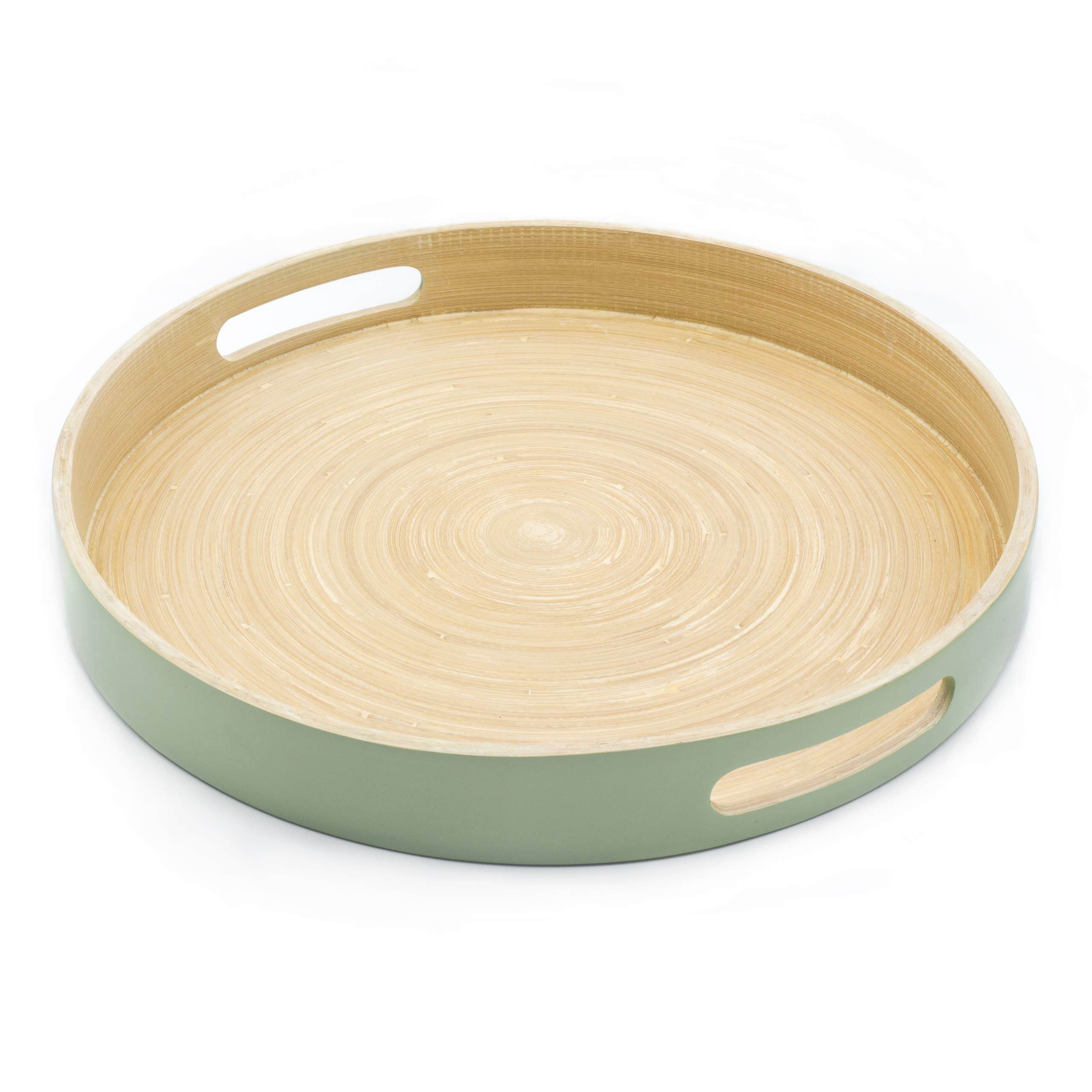 Dehaus® Stylish Wooden Bamboo Tray - Sage Green Large - Luxury Round Wood Lap Trays for Eating Dinner, Tea and Coffee Tray, Bar Drinks or Food Serving Trays with Handles - Eco Friendly