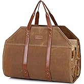 INNO STAGE Log Carrier|Waxed Canvas Log Holder|Firewood Carrier Tote Bag|Fireplace Wood Stove Accessories-Khaki