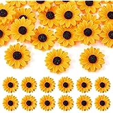 Beadthoven 20Pcs 30mm Flatback Resin Sunflower Cabochons Undrilled Floral Cameo Charms for Jewelry Embellishment Scrapbooking Supplies