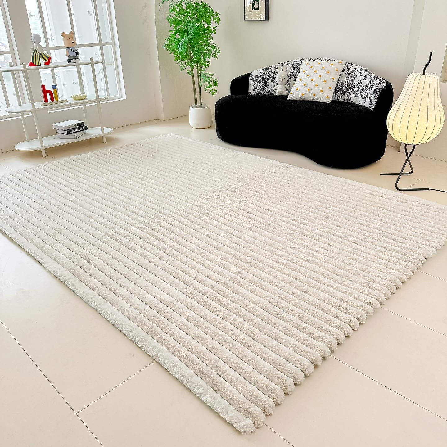 Photo 1 of ***DIRTY*** White Rabbit Plush Striped Area Rug for Bedroom Living Room Sofa,8'x10' Fluffy Shaggy Rectangular Square Rug for Kids Teen Girls Room,Furry Carpet Rug for Nursery Baby Room
