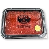 OVERNIGHT SHIPPING OLMA Khabarovskaya Salmon Caviar, 7 oz, Pack of 1 | Large salmon roe grains with clean, mild flavor and smooth texture; ideal for sushi, canap&eacute;s, appetizers and celebrations.