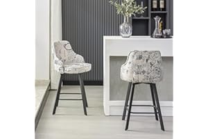 FIRAVOE Bar Stools Set of 2, 26" Swivel Counter Height Bar Stools with High Back, Linen Kitchen Barstools Counter Height for Kitchen Island (Beige (Nautical Print), 2PCS 26" Counter Stools)