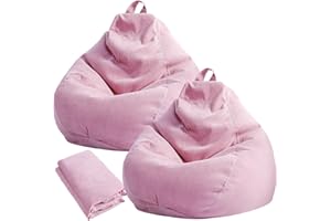 Tranqun 2 Pcs Bean Bag Cover Stuffed Animal Storage Bean Bag Chair Cover Soft Corduroy Stuffed Animal Bean Bag Storage for Kids Adults Indoor Bedroom Organizing Plush Toys(Pink, 100L)