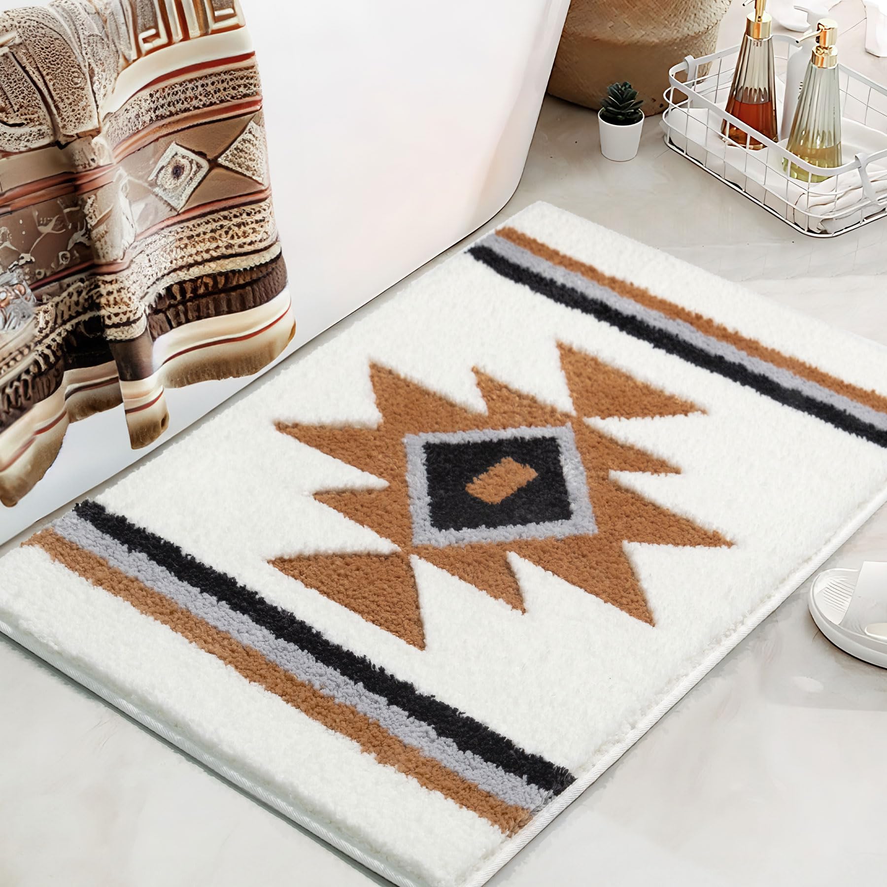 Photo 1 of TANVILL Bathroom Rugs White Boho Bath Mat Non Slip, Soft Absorbent Washable Bath Rug Floor Mat for Bathroom Shower Tub Modern Decor, 20x32