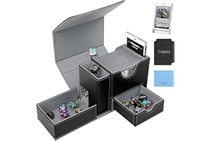 Stepane MTG Deck Box, Multi-functional 5 in 1 MTG Commander Deck Box, Card and Dice Storage Box, with A Visual Window, Dice Tray & Tower Black/Grey